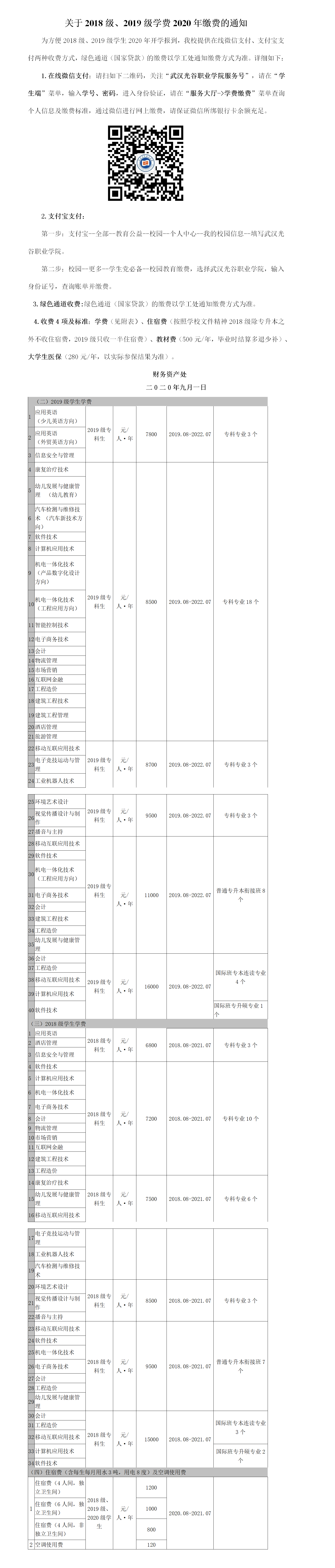 关于2018级、2019级学费缴费通知